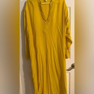 H&M Mustard Yellow V-Neck Midi Dress - Size L